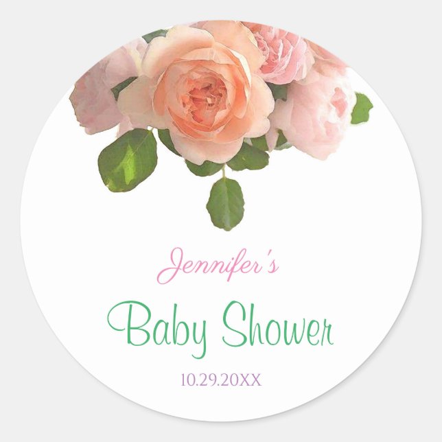 Sticker Rond Baby shower créatif écrit à la main Roses aquarell (Devant)