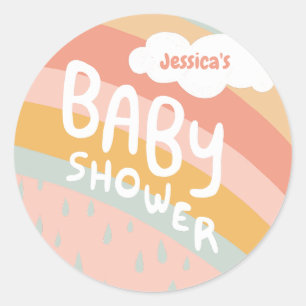 Sticker Rond BABY SHOWER Cute Nuages Rainbow Pluie Custom
