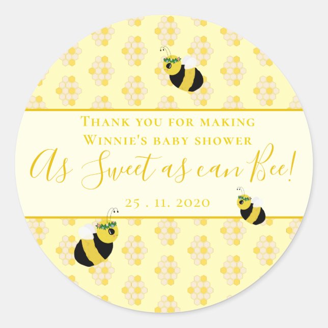 Sticker Rond Baby shower d'abeilles Jaune mignonne Merci doux F (Devant)