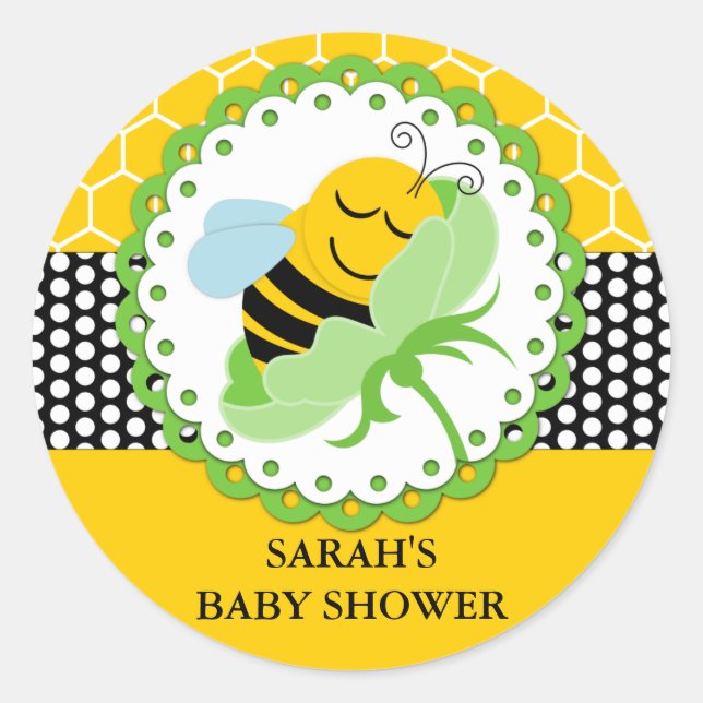 Sticker Rond Baby shower d'abeilles personnalisé (Devant)