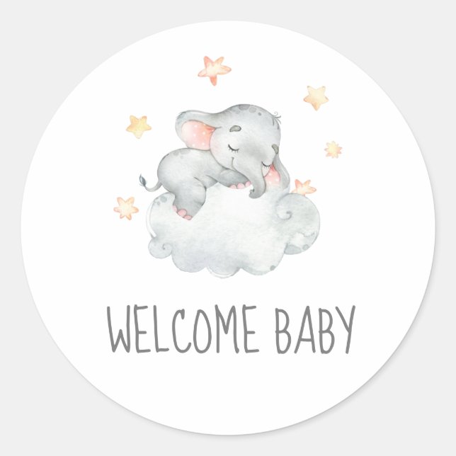 Sticker Rond Baby shower d'accueil de la petite fille éléphante (Devant)