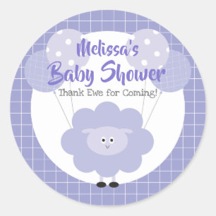 Sticker Rond Baby shower d'agneau pourpre Merci Ewe mignonne Ka