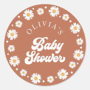 Sticker Rond Baby shower Daisy Retro