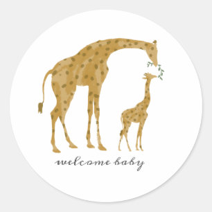 Sticker Rond Baby shower d'alimentation de Mama et Baby Giraffe
