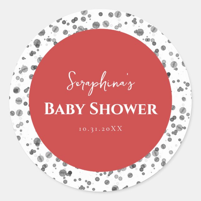 Sticker Rond Baby shower dalmate rouge mignon (Devant)