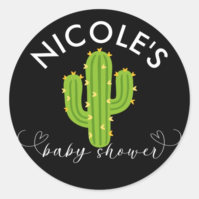 Sticker Rond Baby shower d'amour Fiesta Cactus Coeur Jaune (Devant)