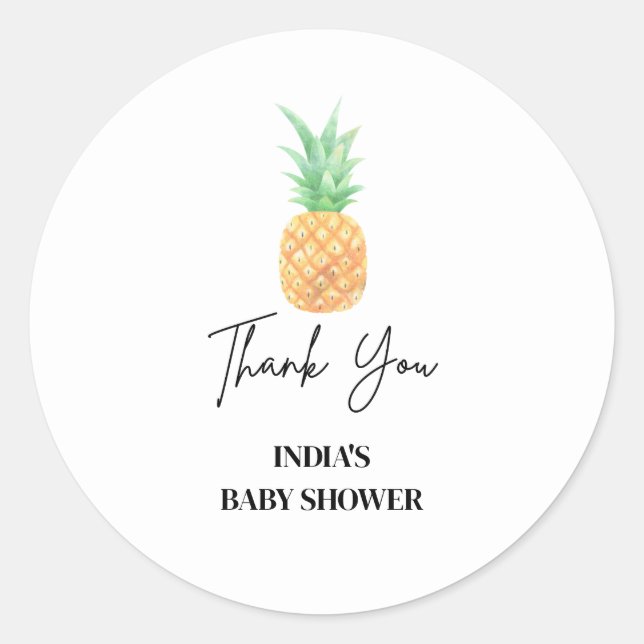 Sticker Rond Baby shower d'ananas aquarelle (Devant)