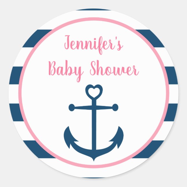 Sticker Rond Baby shower d'Ancre nautique fille de la marine ro (Devant)