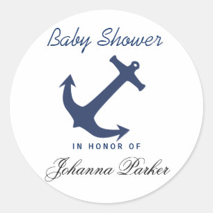 Sticker Rond Baby shower d'Ancres nautiques bleu marine