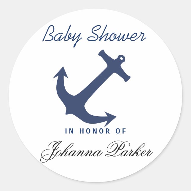 Sticker Rond Baby shower d'Ancres nautiques bleu marine (Devant)