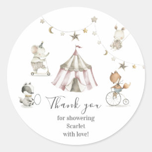 Sticker Rond Baby shower d'animaux de cirque mignons
