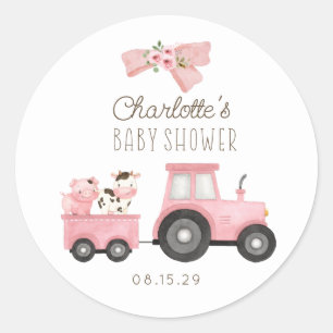 Sticker Rond Baby shower d'animaux de ferme à l'aquarelle