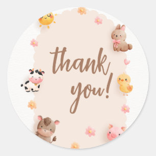 Sticker Rond Baby shower d'animaux de ferme Merci