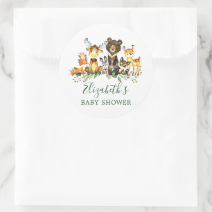 Sticker Rond Baby shower d'animaux des bois d'aquarelle