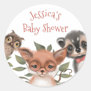 Sticker Rond Baby shower d'animaux en bois mignons pour garçon