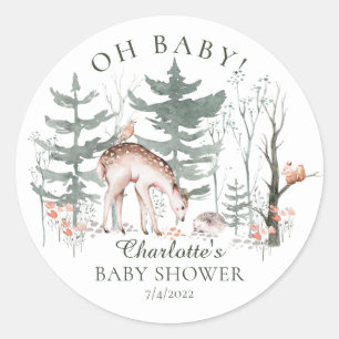 Sticker Rond Baby shower d'animaux forestiers rustiques Classi