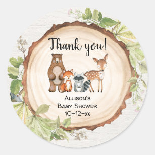 Sticker Rond Baby shower d'animaux rustiques