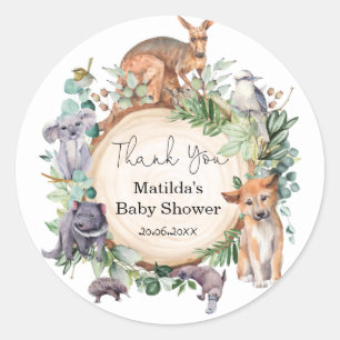 Sticker Rond Baby shower d'animaux sauvages australiens