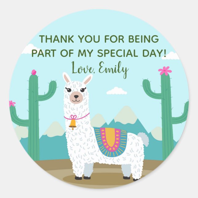 Sticker Rond Baby shower d'anniversaire Alpaca cadeau de faveur (Devant)