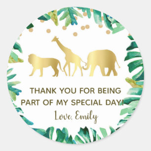 Sticker Rond Baby shower d'anniversaire des animaux de la jungl
