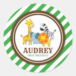 Sticker Rond Baby shower d'anniversaire du zoo animalier Jungle