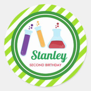 Sticker Rond Baby shower d'anniversaire Mad Science