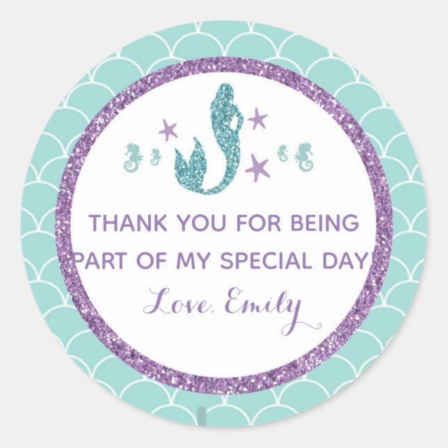Sticker Rond Baby shower d'anniversaire Mermaid cadeau faveur é (Devant)