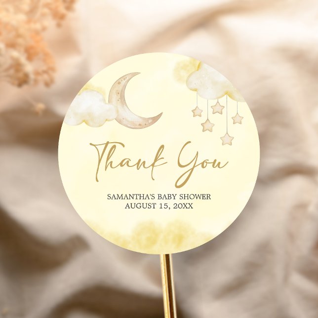 Sticker Rond Baby Shower Dans la Lune  (Over the Moon Baby Shower Sticker)