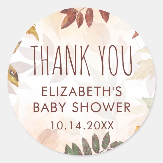 Sticker Rond Baby shower d'aquarelle automne-feuillage (Devant)