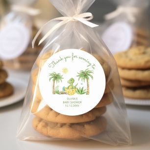 Sticker Rond Baby shower d'aquarelle aux oeufs de dinosaure