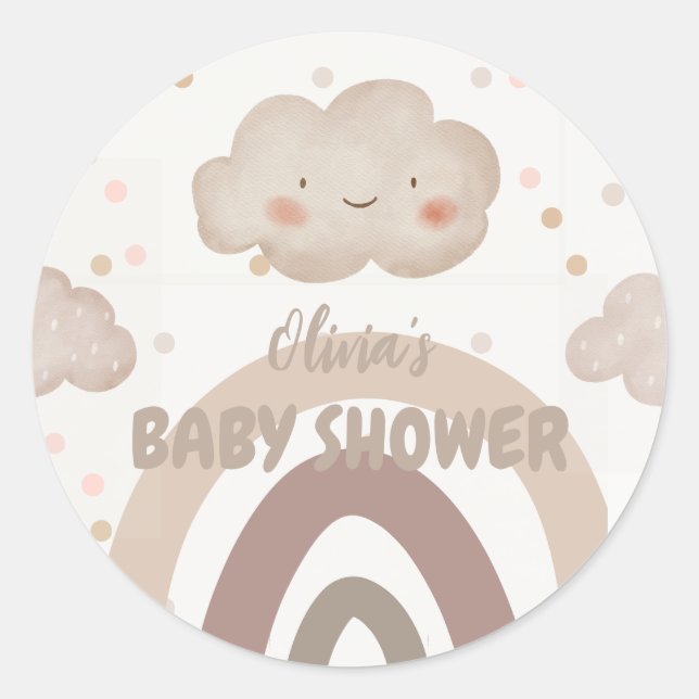 Sticker Rond Baby shower d'aquarelle beige (Devant)