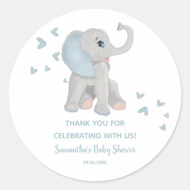 Sticker Rond Baby shower d'aquarelle bleu bleu doux Eléphant Fa (Devant)