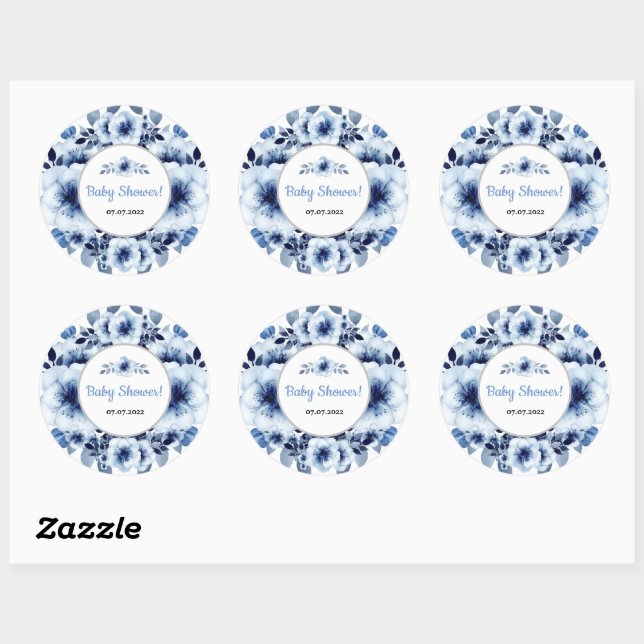 Sticker Rond Baby shower d'aquarelle bleu clair doux (Feuille)