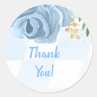 Sticker Rond Baby shower d'aquarelle bleu or Floral Merci