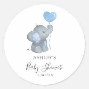 Sticker Rond Baby shower d'aquarelle bleu petit éléphant