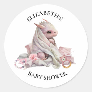 Sticker Rond Baby shower d'aquarelle Blue Dragon