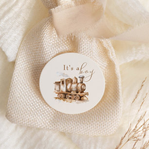 Sticker Rond Baby shower d'aquarelle Boho vintage Train