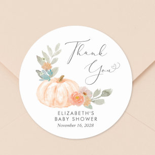Sticker Rond Baby shower d'aquarelle Citrouille orange Merci