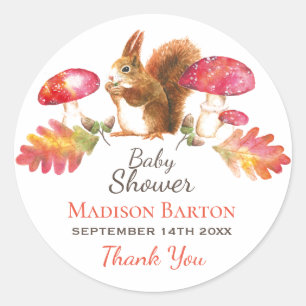 Sticker Rond Baby shower d'aquarelle d'automne en bois d'écureu