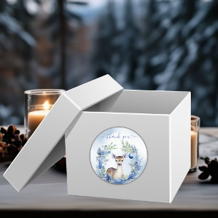 Sticker Rond Baby shower d'aquarelle de cerf d'hiver Merci