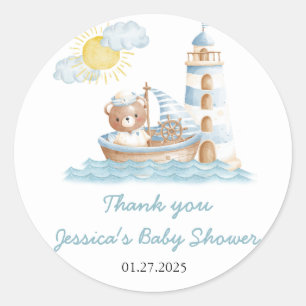 Sticker Rond Baby shower d'aquarelle de l'ours nautique