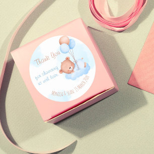 Sticker Rond Baby shower d'aquarelle d'ours bleu pastel