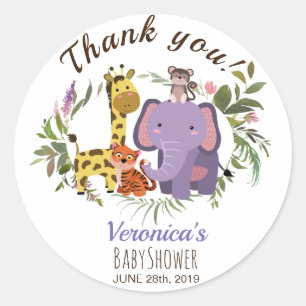 Sticker Rond Baby shower d'aquarelle Jungle Safari Merci