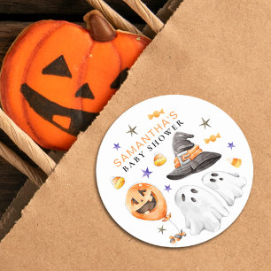 Sticker Rond Baby shower d'aquarelle Little Boo Halloween
