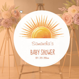 Sticker Rond Baby shower d'aquarelle Merci jaune soleil