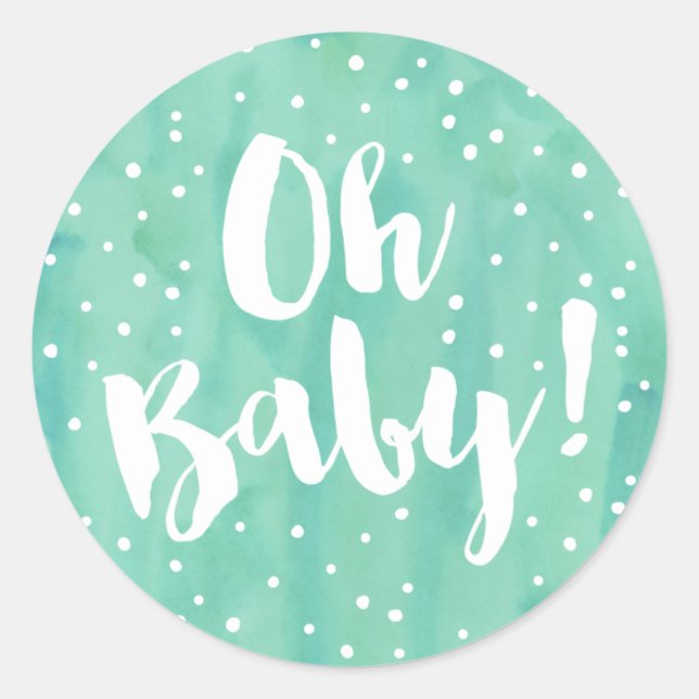 Sticker Rond Baby shower d'aquarelle Oh Baby Mint (Devant)