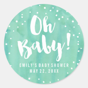 Sticker Rond Baby shower d'aquarelle Oh Baby Mint