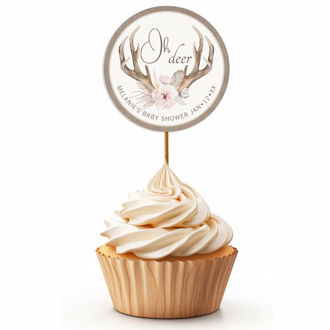 Sticker Rond Baby shower d'aquarelle Oh Deer (Sticker Favor Example)