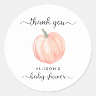 Sticker Rond Baby shower d'aquarelle orange citrouille Merci