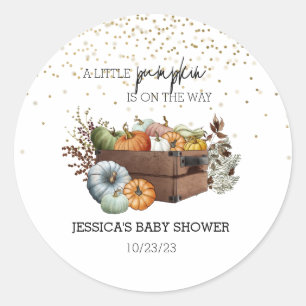 Sticker Rond Baby shower d'aquarelle petit Citrouille d'automne